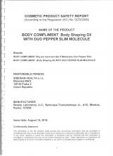Cocmetic product safety report Body Compliment. Body shaping Öl mit Pfeffer duo slim Molecule 