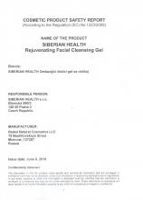 Safety report<br>Rejuvenating Facial Cleansing Gel Gel nettoyant et rajeunissant pour le visage, 300 ml